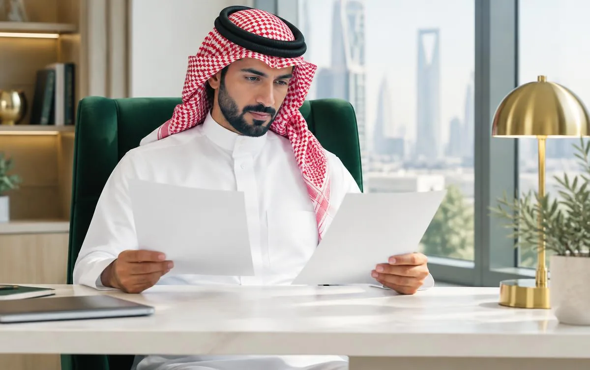 مشهد توضيحي مولّد بالذكاء الاصطناعي لدراسة الالتزامات المالية بهوية سند