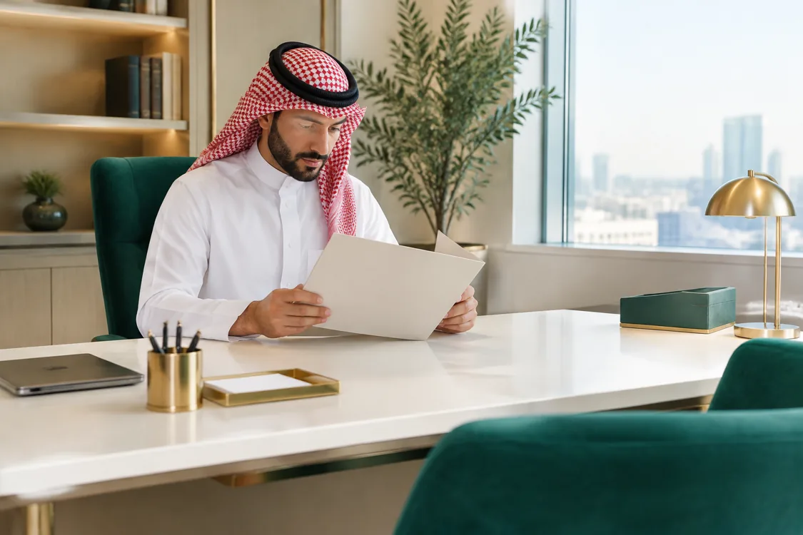 مشهد توضيحي مولّد بالذكاء الاصطناعي لدراسة الالتزامات المالية بهوية سند