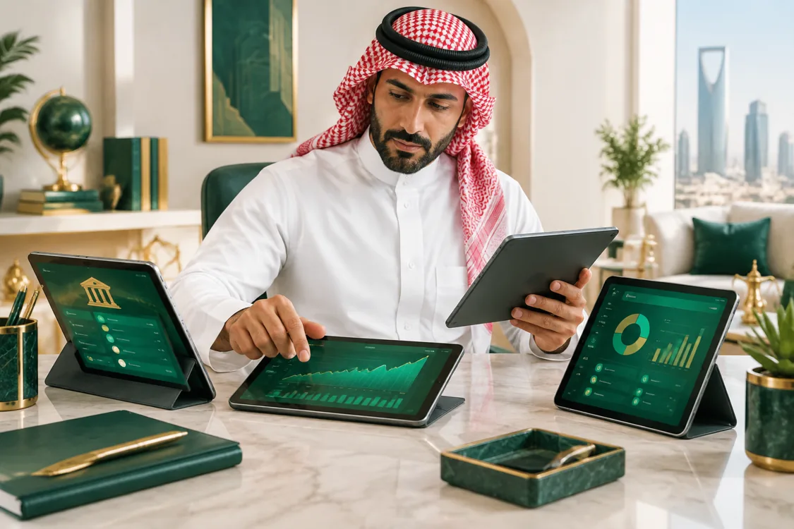 مشهد توضيحي مولّد بالذكاء الاصطناعي لدراسة الالتزامات المالية بهوية سند