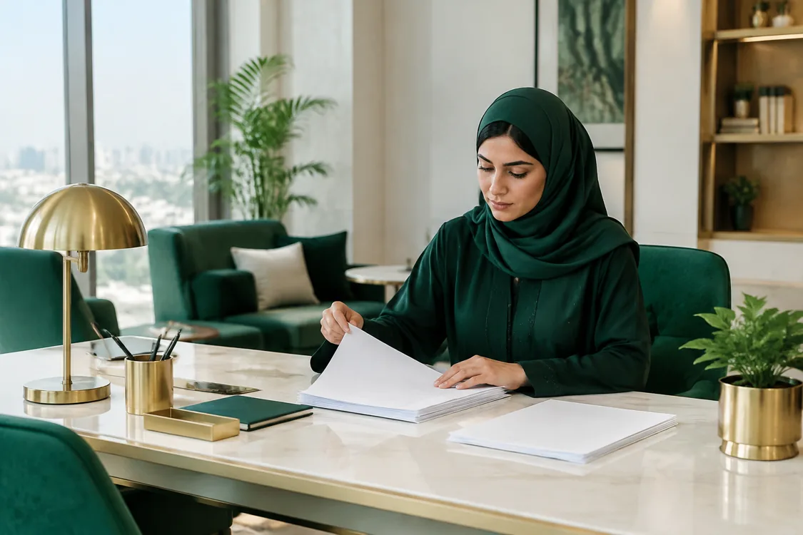 مشهد توضيحي مولّد بالذكاء الاصطناعي لدراسة الالتزامات المالية بهوية سند