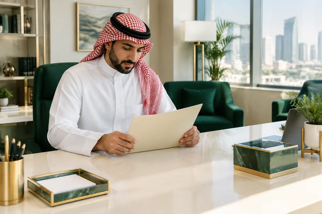 مشهد توضيحي مولّد بالذكاء الاصطناعي لدراسة الالتزامات المالية بهوية سند